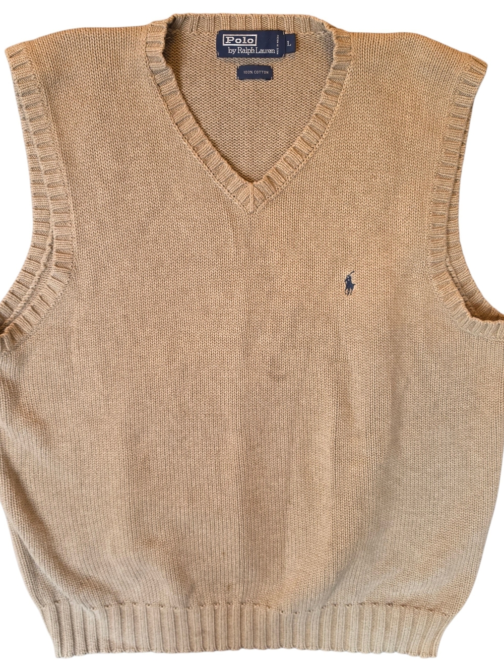 Polo by Ralph Lauren Vintage Men’s Large Beige V-Neck Cotton Sweater Vest